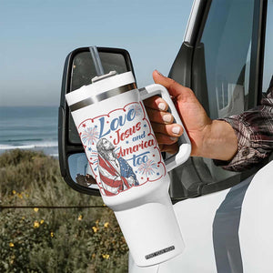 Loves Jesus and America Too Tumbler With Handle Patriotic Christian Jesus 4th of July TS14 Print Your Wear