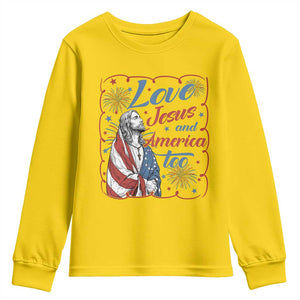 Loves Jesus and America Too Youth Sweatshirt Patriotic Christian Jesus 4th of July TS14 Daisy Print Your Wear