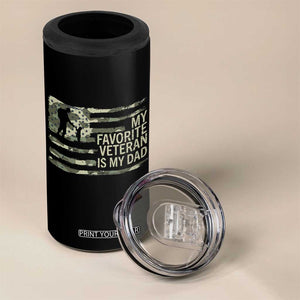 My Favorite Veteran is My Dad 4 in 1 Can Cooler Tumbler Veteran Dad Camo American Flag