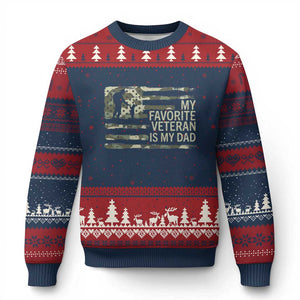 My Favorite Veteran is My Dad Ugly Christmas Sweater Veteran Dad Camo American Flag