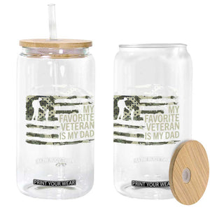 My Favorite Veteran is My Dad Glass Can Veteran Dad Camo American Flag