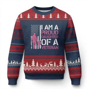 Proud Daughter Veteran Nothing Scares Ugly Christmas Sweater Patriotic Military Family Support
