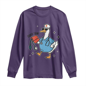 Funny Silly Goose ER Nurse Long Sleeve Shirt Cuff 'Em TS14 Purple Print Your Wear