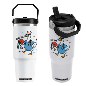 Funny Silly Goose ER Nurse Flip Straw Tumbler Cuff 'Em TS14 One Size: 30 oz White Print Your Wear