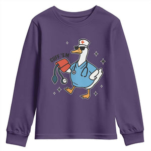 Funny Silly Goose ER Nurse Youth Sweatshirt Cuff 'Em TS14 Purple Print Your Wear
