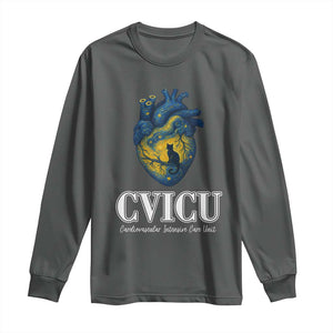 CVICU Nurse Cat Starry Night Long Sleeve Shirt Cardiovascular Intensive Care Unit TS14 Dark Heather Print Your Wear