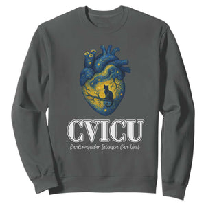 CVICU Nurse Cat Starry Night Sweatshirt Cardiovascular Intensive Care Unit TS14 Dark Heather Print Your Wear