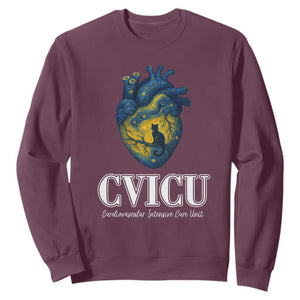 CVICU Nurse Cat Starry Night Sweatshirt Cardiovascular Intensive Care Unit TS14 Maroon Print Your Wear