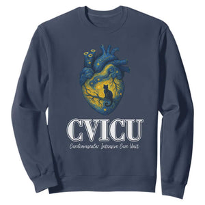 CVICU Nurse Cat Starry Night Sweatshirt Cardiovascular Intensive Care Unit TS14 Navy Print Your Wear