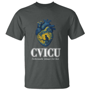 CVICU Nurse Cat Starry Night T Shirt Cardiovascular Intensive Care Unit TS14 Dark Heather Print Your Wear