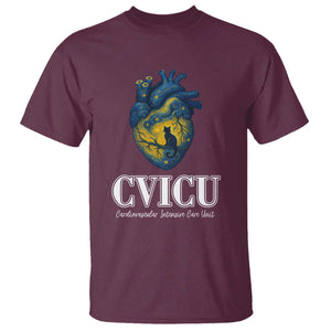 CVICU Nurse Cat Starry Night T Shirt Cardiovascular Intensive Care Unit TS14 Maroon Print Your Wear