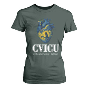 CVICU Nurse Cat Starry Night T Shirt For Women Cardiovascular Intensive Care Unit TS14 Dark Forest Green Print Your Wear
