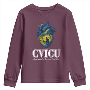 CVICU Nurse Cat Starry Night Youth Sweatshirt Cardiovascular Intensive Care Unit TS14 Maroon Print Your Wear