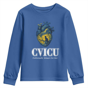 CVICU Nurse Cat Starry Night Youth Sweatshirt Cardiovascular Intensive Care Unit TS14 Royal Blue Print Your Wear