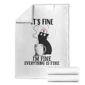 Funny Cat Nurse Throw Blanket It Is Fine I Am Fine Everything Is Fine TS14 White Print Your Wear