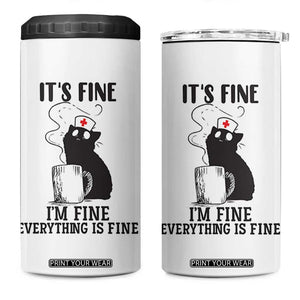 Funny Cat Nurse 4 in 1 Can Cooler Tumbler It Is Fine I Am Fine Everything Is Fine TS14 One Size: 16 oz White Print Your Wear