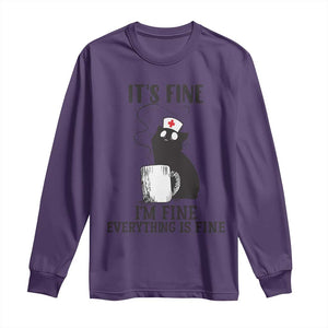 Funny Cat Nurse Long Sleeve Shirt It Is Fine I Am Fine Everything Is Fine TS14 Purple Print Your Wear