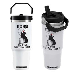 Funny Cat Nurse Flip Straw Tumbler It Is Fine I Am Fine Everything Is Fine TS14 One Size: 30 oz White Print Your Wear