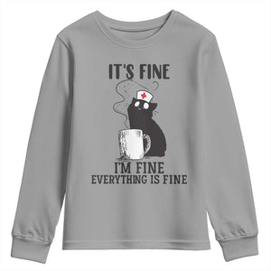 Funny Cat Nurse Youth Sweatshirt It Is Fine I Am Fine Everything Is Fine TS14 Sport Gray Print Your Wear