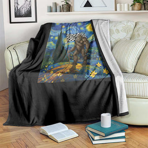 Bigfoot Racing Throw Blanket Sasquatch Checkered Flag Starry Night Van Gogh TS14 Print Your Wear
