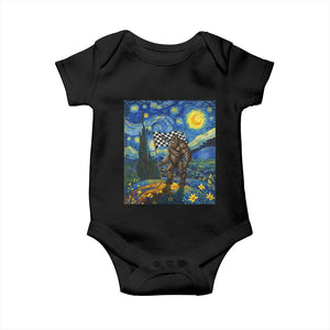 Bigfoot Racing Baby Onesie Sasquatch Checkered Flag Starry Night Van Gogh TS14 Black Print Your Wear