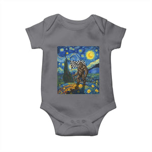 Bigfoot Racing Baby Onesie Sasquatch Checkered Flag Starry Night Van Gogh TS14 Charcoal Print Your Wear