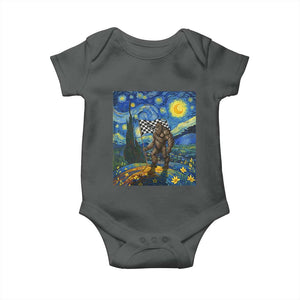 Bigfoot Racing Baby Onesie Sasquatch Checkered Flag Starry Night Van Gogh TS14 Dark Heather Print Your Wear