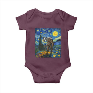 Bigfoot Racing Baby Onesie Sasquatch Checkered Flag Starry Night Van Gogh TS14 Maroon Print Your Wear