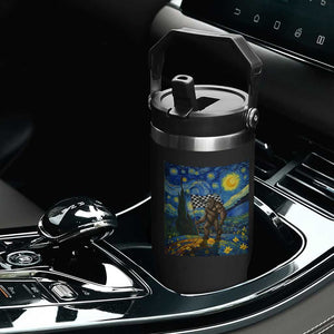 Bigfoot Racing Flip Straw Tumbler Sasquatch Checkered Flag Starry Night Van Gogh TS14 Print Your Wear