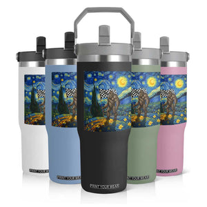 Bigfoot Racing Flip Straw Tumbler Sasquatch Checkered Flag Starry Night Van Gogh TS14 Print Your Wear