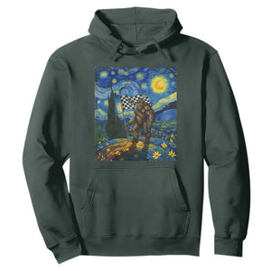 Bigfoot Racing Hoodie Sasquatch Checkered Flag Starry Night Van Gogh TS14 Dark Forest Green Print Your Wear