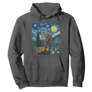 Bigfoot Racing Hoodie Sasquatch Checkered Flag Starry Night Van Gogh TS14 Dark Heather Print Your Wear