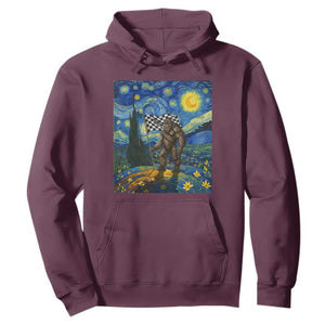 Bigfoot Racing Hoodie Sasquatch Checkered Flag Starry Night Van Gogh TS14 Maroon Print Your Wear