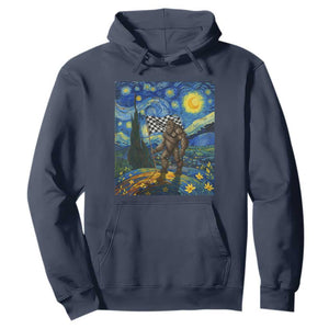 Bigfoot Racing Hoodie Sasquatch Checkered Flag Starry Night Van Gogh TS14 Navy Print Your Wear