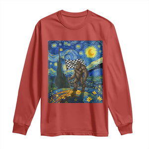 Bigfoot Racing Long Sleeve Shirt Sasquatch Checkered Flag Starry Night Van Gogh TS14 Red Print Your Wear