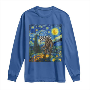 Bigfoot Racing Long Sleeve Shirt Sasquatch Checkered Flag Starry Night Van Gogh TS14 Royal Blue Print Your Wear