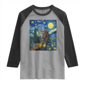 Bigfoot Racing Raglan Shirt Sasquatch Checkered Flag Starry Night Van Gogh TS14 Sport Gray Black Print Your Wear