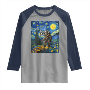 Bigfoot Racing Raglan Shirt Sasquatch Checkered Flag Starry Night Van Gogh TS14 Sport Gray Navy Print Your Wear