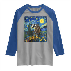 Bigfoot Racing Raglan Shirt Sasquatch Checkered Flag Starry Night Van Gogh TS14 Sport Gray Royal Print Your Wear