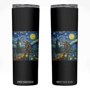 Bigfoot Racing Skinny Tumbler Sasquatch Checkered Flag Starry Night Van Gogh TS14 Black Print Your Wear