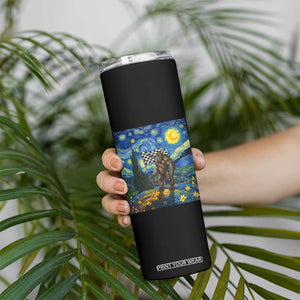 Bigfoot Racing Skinny Tumbler Sasquatch Checkered Flag Starry Night Van Gogh TS14 Print Your Wear