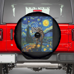Bigfoot Racing Spare Tire Cover Sasquatch Checkered Flag Starry Night Van Gogh TS14 Black Print Your Wear