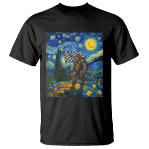 Bigfoot Racing T Shirt Sasquatch Checkered Flag Starry Night Van Gogh TS14 Black Print Your Wear