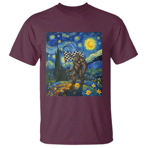 Bigfoot Racing T Shirt Sasquatch Checkered Flag Starry Night Van Gogh TS14 Maroon Print Your Wear