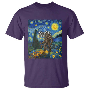 Bigfoot Racing T Shirt Sasquatch Checkered Flag Starry Night Van Gogh TS14 Purple Print Your Wear