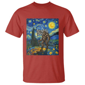 Bigfoot Racing T Shirt Sasquatch Checkered Flag Starry Night Van Gogh TS14 Red Print Your Wear