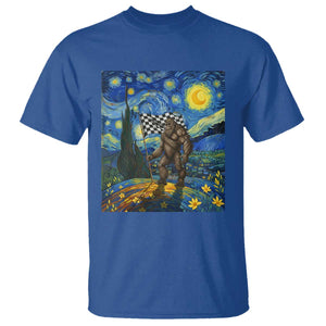 Bigfoot Racing T Shirt Sasquatch Checkered Flag Starry Night Van Gogh TS14 Royal Blue Print Your Wear