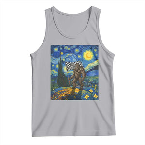 Bigfoot Racing Tank Top Sasquatch Checkered Flag Starry Night Van Gogh TS14 Athletic Heather Print Your Wear