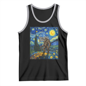Bigfoot Racing Tank Top Sasquatch Checkered Flag Starry Night Van Gogh TS14 Black Athletic Heather Print Your Wear