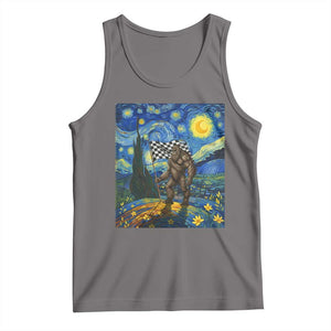 Bigfoot Racing Tank Top Sasquatch Checkered Flag Starry Night Van Gogh TS14 Deep Heather Print Your Wear